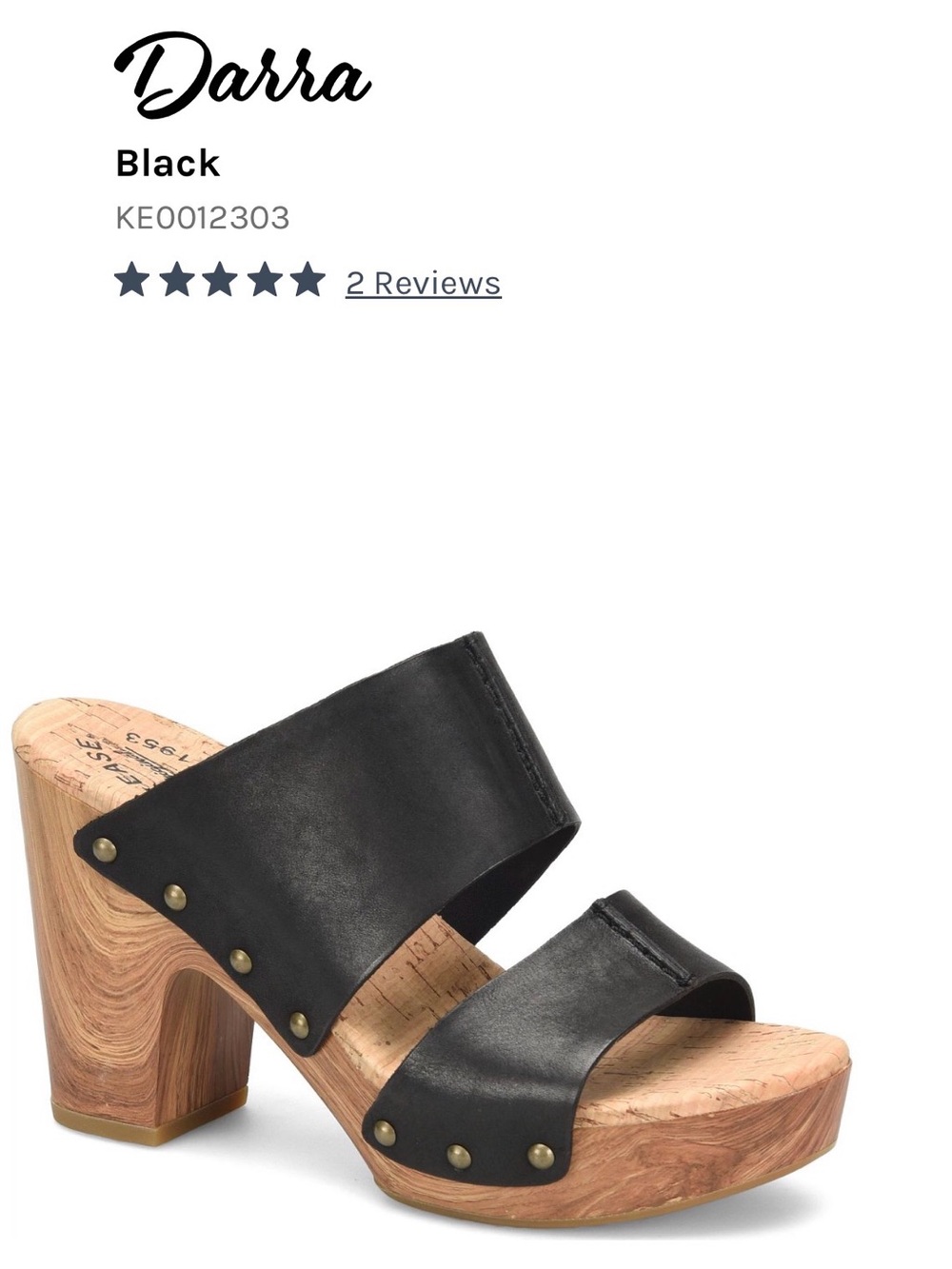 Kork-Ease Darra Black Leather Two-Band Clog Sandal